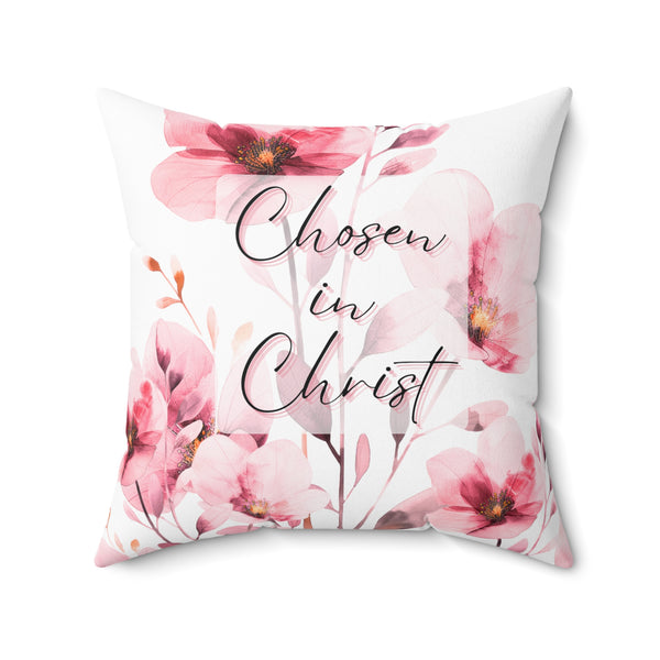 Square Pillow - Chosen in Christ - Berry Floral Watercolor