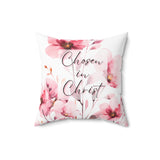 Square Pillow - Chosen in Christ - Berry Floral Watercolor