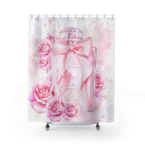 Shower Curtains - Pink Blush & Roses Perfume Bottle - Blessed