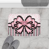 Ballet Pink Black Ruffle Leopard Bow Couture - Bath Mat