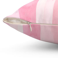 Square Pillow - Blush Ribbons & Roses - Glam Watercolor Floral Stripes