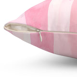 Square Pillow - Blush Ribbons & Roses - Glam Watercolor Floral Stripes