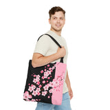 Tote Bag-Pink Floral Blossoms-Pink & Black