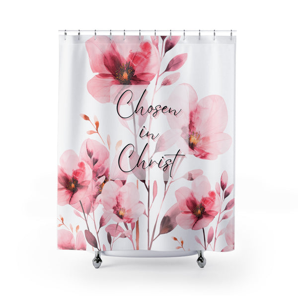 Shower Curtains - Chosen in Christ - Berry Floral Watercolor