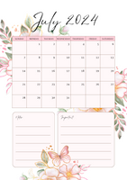 FREE Printable Download-2024 Monthly Calendar-Lush Pink Floral