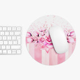 Mouse Pad -  Blush Ribbons & Roses - Glam Watercolor Floral Stripes