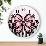 Ballet Pink Black Ruffle Leopard Bow Couture - Wall Clock