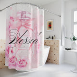 Shower Curtains - Pink Blush & Roses Perfume Bottle - Blessed Black