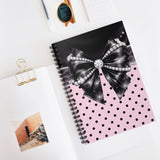 Black Satin Diamond Bow Pink Polka Dots - Spiral Notebook (Small)