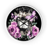 Wall Clock - Purple Midnight Roses - Perfume Bottle Black