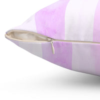 Square Pillow -Lavender Ribbons & Roses - Glam Watercolor Floral Stripes