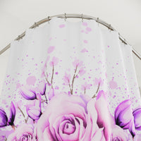 Shower Curtains - Lavender Ribbons & Roses - Glam Watercolor Floral Stripes