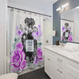 Shower Curtains - Purple Midnight Roses - Perfume Bottle White