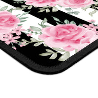 Mouse Pad-Pretty Pink Floral Roses-Black Stripes