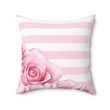 Pink Stripes Floral Roses - Square Pillow