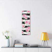 Canvas Art 12"x36"in-Pretty Pink Floral Roses-Black Stripes