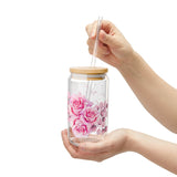 Pink Rose - Glass Tumbler w/Straw