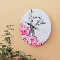Acrylic Wall Clock - Dreams Come True - Paris Dreams - Pink