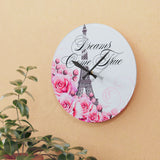 Acrylic Wall Clock - Dreams Come True - Paris Dreams - Pink