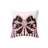 Black & Pink Ruffle Bow Couture | Pink Zebra Print - Square Pillow