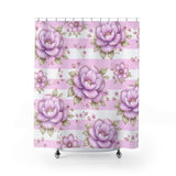 Lilac Sugar Blossom Stripes - Shower Curtains