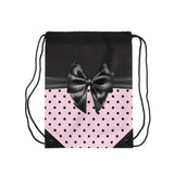 Drawstring Bag-Glam Black Bow-Soft Pink-Black Polka Dots