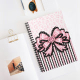 Ballet Pink Black Ruffle Leopard Bow Couture - Spiral Notebook
