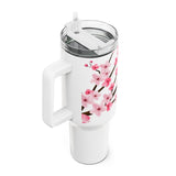 Glam Cup Tumbler, 40oz - Pink Floral Blossoms - White