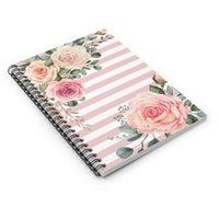 Small Spiral Notebook, 6x8in-Pink Cream Floral Dream-Stripes