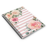 Small Spiral Notebook, 6x8in-Pink Cream Floral Dream-Stripes