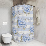 Powder Blue Sugar Blossom Stripes - Shower Curtains