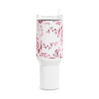 Glam Cup Tumbler, 40oz - Soft Pink Floral Mauve - White