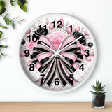 Pink Noir Couture Diamond Bow - Wall Clock