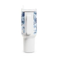 Glam Cup Tumbler, 40oz - Blue & White Floral Watercolor - White