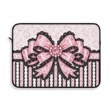 Ballet Pink Black Ruffle Leopard Bow Couture- Laptop Sleeve