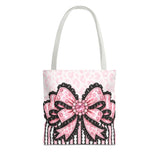 Ballet Pink Black Ruffle Leopard Bow Couture - Tote Bag