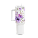 Glam Cup Tumbler, 40oz - Watercolor Purple Floral - White