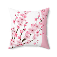 Square Pillow-Pink Floral Blossoms-White & Pink