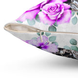 Square Pillow - Purple Midnight Roses - Perfume Bottle White