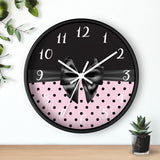 Wall Clock-Glam Black Bow-Soft Pink-Black Polka Dots