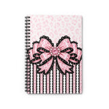 Ballet Pink Black Ruffle Leopard Bow Couture - Spiral Notebook
