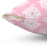 Square Pillow-Glam Pink Mauve Bow-White Damask Diamonds