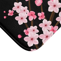 Bath Mat-Pink Floral Blossoms-Black & Pink