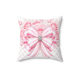 Candy Stripe Pink Couture Bow - Square Pillow