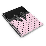 Small Spiral Notebook, 6x8in-Glam Black Bow-Soft Pink-Black Polka Dots