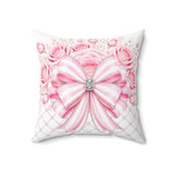 Candy Stripe Pink Couture Bow - Square Pillow