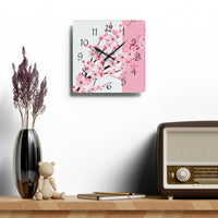 Acrylic Wall Clock-Pink Floral Blossoms-Pink & White