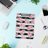 Clipboard-Pretty Pink Floral Roses-Black Stripes