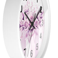 Wall Clock - Lavender Ribbons & Roses - Glam Watercolor Floral Stripes