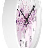 Wall Clock - Lavender Ribbons & Roses - Glam Watercolor Floral Stripes